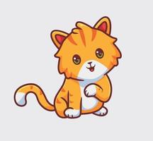 lindo gato naranja sentado expresión feliz. ilustración animal de dibujos animados aislados. vector de logotipo premium de diseño de icono de etiqueta de estilo plano. personaje mascota