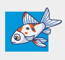 lindo pez dorado blanco. ilustración animal de dibujos animados aislados. vector de logotipo premium de diseño de icono de etiqueta de estilo plano. personaje mascota