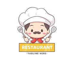 Cute chef logo mascot cartoon character. People Food Icon Concept Isolated on white. vector