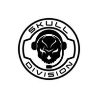 Skull headset logo design template for military game armory and company vector