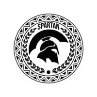 Spartan Helmet circle shield logo design template for military game armory and company vector