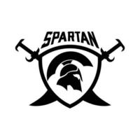 Spartan Helmet sword shield logo design template for military game armory and company vector