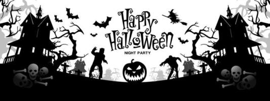 Happy Halloween black white holiday night party celebration festival vector