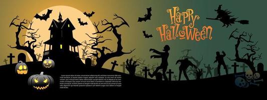 Happy Halloween night party holiday festival celebration black on orange green design vector