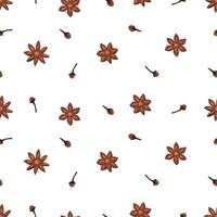 Seamless pattern stars anise and cloves, fragrant winter spices, vector illustration background