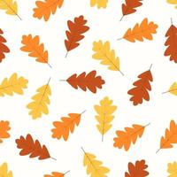 Autumn seamless pattern, yellow and red oak leaves and acorns fall in autumn vector