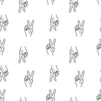 Seamless pattern hand gesture showing two fingers, love and peace, a sign of victory. Vector illustration, background.