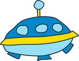 cartoon spaceship. UFO vector flying saucer, spaceship and rocket.