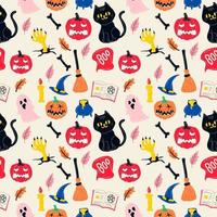 Halloween pattern with different tyrolean elements. Seamless pattern with doodles in color. Vector.Modern flat cartoon style. vector