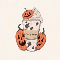 whipped pumpkin spice latte. coffee or latte with pumpkins on a background vector