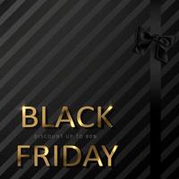 Black Friday sale background with gold lettering. Commercial discount event banner. Vector illustration.