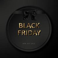 Black Friday sale poster. Commercial discount event banner. Black background with gold lettering. vector