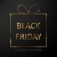 Black Friday sale poster. Commercial discount event banner. Black background with gold lettering. vector