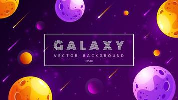 Horizontal space background with abstract shape and cute planets. Web design. Space exploring. Vector illustration of galaxy. Concept of web banner.