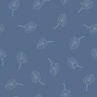 Seamless pattern of doodle flowers. Hand drawn jungle flower anthurium on a blue background. Decorative vector exotic tropical element for invitations cards, textile, print and design.