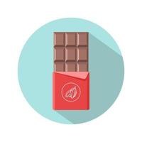 Chocolate bar icon. Open tasty milk chocolate in foil packaging. Flat dessert and sweet. Vector illustration in cartoon style.