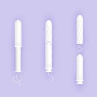 Infographic of use white tampon in the applicator. Feminine products icon. Woman menstrual care. Illustration of hygiene products in a flat style. vector