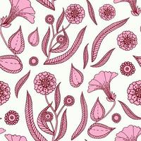 Seamless pattern with delicate flowers and leaves. Vector illustration.