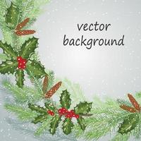 Vector frame for text. Christmas wreath with branches of spruce and holly.