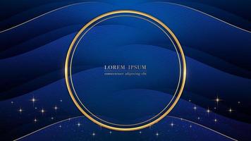 Luxury golden rings and line on blue line wave with glitter light background vector