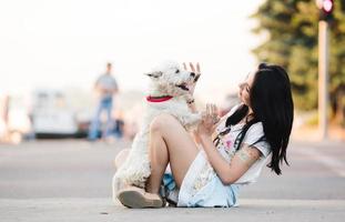 girl with her dog photo