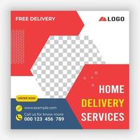 Home Delivery Service Social Media Post Design template. online delivery service template. vector