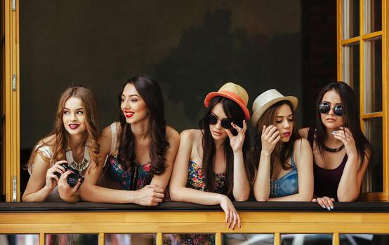 five beautiful young girls photo