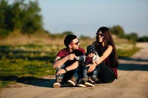 young family with a child on the nature photo