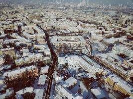 Aerial drone footage. Panorama of podil in kiev photo