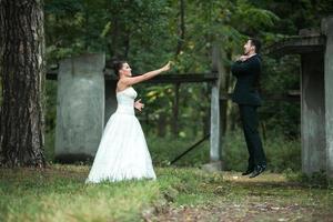 bride and groom having fun photo