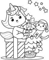 Christmas coloring book with cute unicorn vector