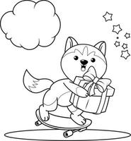 Christmas coloring book with cute husky vector