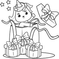 Christmas coloring book with cute unicorn vector