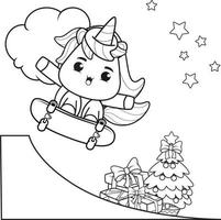 Christmas coloring book with cute unicorn vector