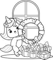 Christmas coloring book with cute unicorn vector