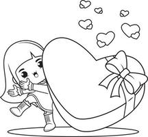 Coloring book cute girl holding a heart vector