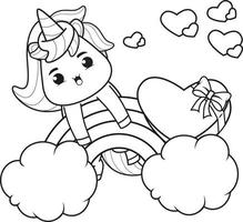 Coloring Book Cute Unicorn holding a heart vector