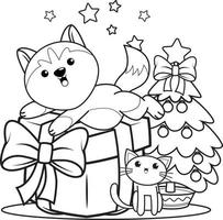 Christmas coloring book with cute husky vector