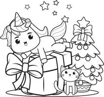 Christmas coloring book with cute unicorn vector