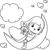 Coloring book cute girl holding a heart vector