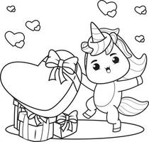 Coloring Book Cute Unicorn holding a heart vector