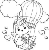 Coloring Book Cute Unicorn holding a heart vector