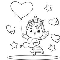 Coloring Book Cute Unicorn holding a heart vector