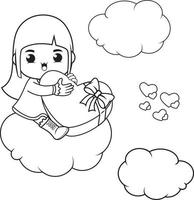 Coloring book cute girl holding a heart vector