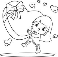 Coloring book cute girl holding a heart vector