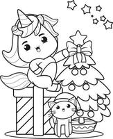 Christmas coloring book with cute unicorn vector