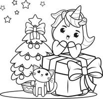 Christmas coloring book with cute unicorn vector