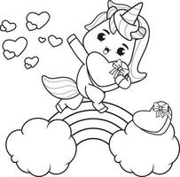 Coloring Book Cute Unicorn holding a heart vector