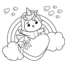 Coloring Book Cute Unicorn holding a heart vector