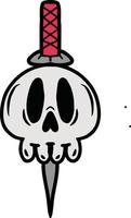 cartoon vector illustration of a skull with a knife